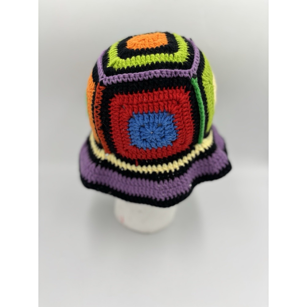 Granny Square Crocheted Bucket Hat Skater Hippie Boho Cottagecore Mod Floppy Y2K